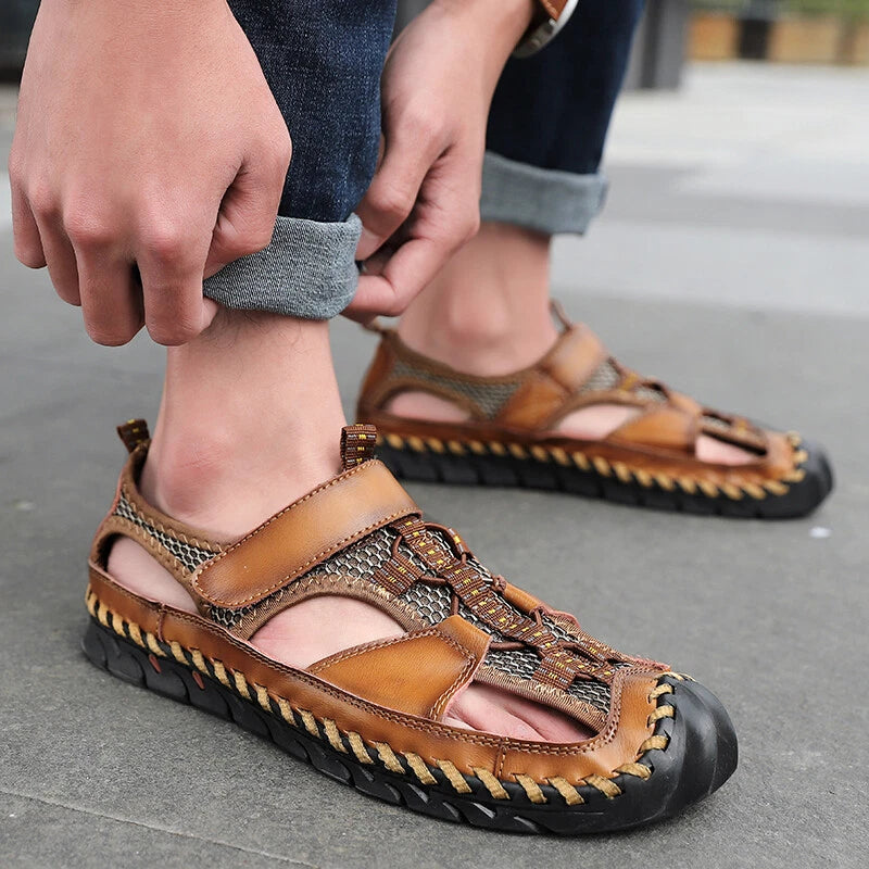 Genuine Leather Men Sandals Summer Casual Beach Slip on Slippers Outdoor Sneaker