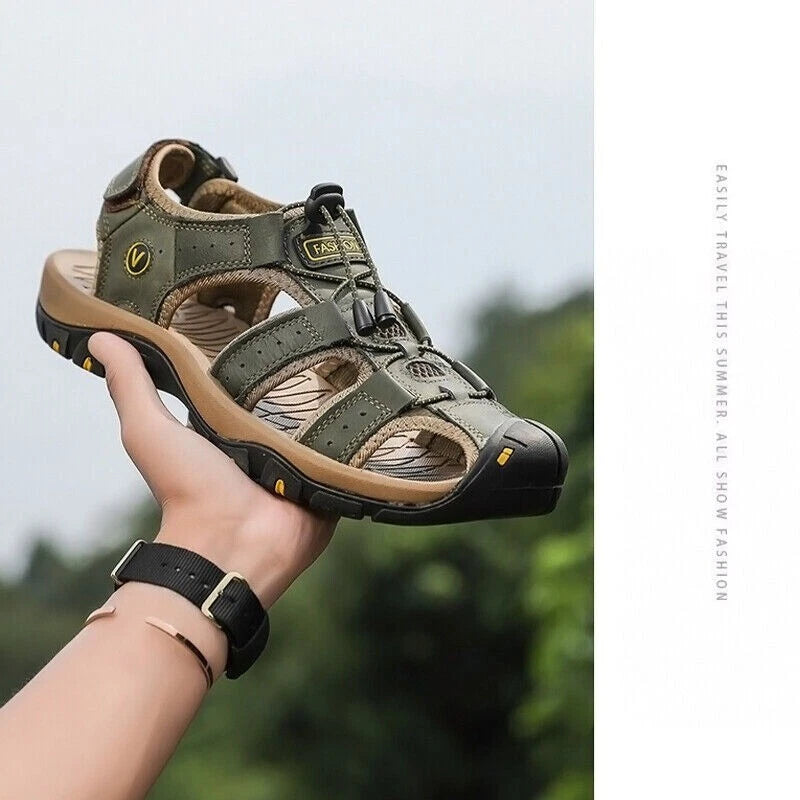 Summer Men's Leather Sandals Closed Toe Beach Nonslip Outdoor Sport Hiking Shoes