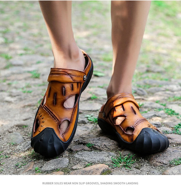 Summer Men Beach Slipper Rome Genuine Leather Trekking Shoes Non-slip Sandals