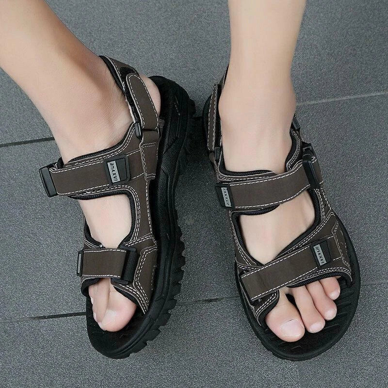 Mens Open Toe Leather Sandals Casual Beach Shoes Trekking Hiking Summer Slippers