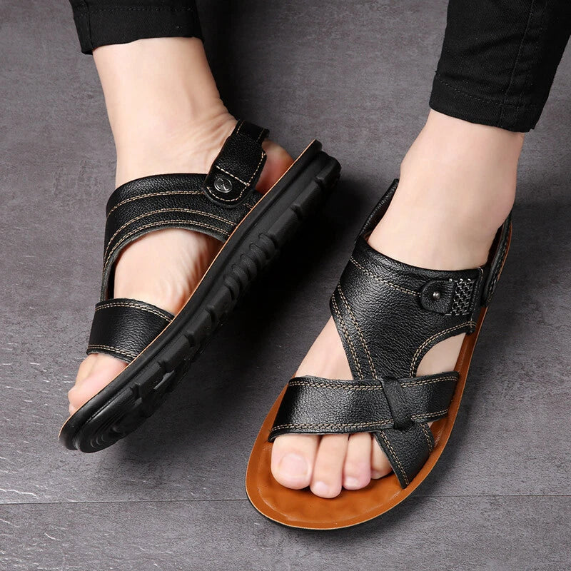 Men   Leather Sandals Casual Sports Beach Shoes Soft Home Slippers