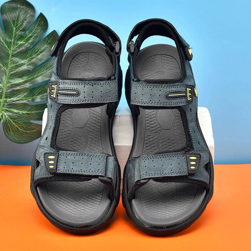Summer Men Genuine Leather Sandals Classic Walking Shoes Outdoor Beach Slippers