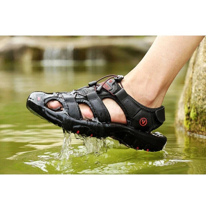 Summer Men's Leather Sandals Closed Toe Beach Nonslip Outdoor Sport Hiking Shoes