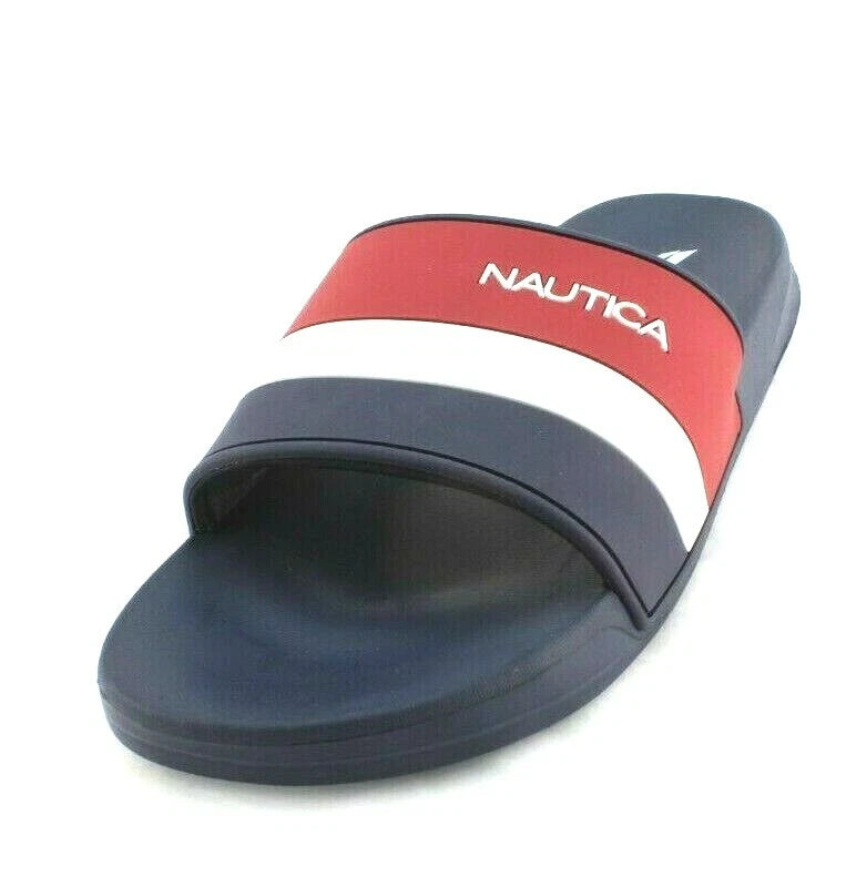New NAUTICA Filton Size 12 Navy Blue, Red & White Slide Men's Sandals