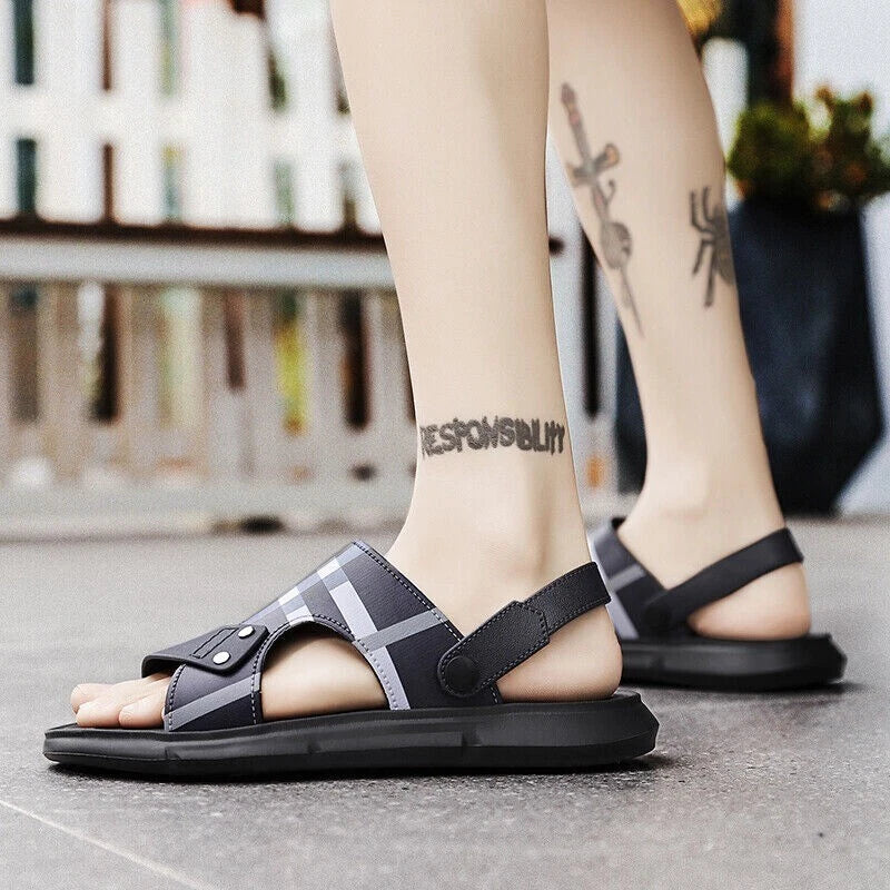 Summer Men Casual Leather Sandals Sports Beach Shoes Soft Home Slippers US