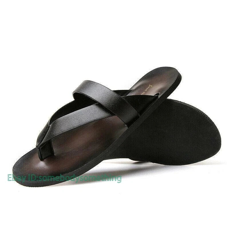 Summer Fashion Mens Beach Outdoor Leather Sandals Strap Shoes Anti-slip Slippers