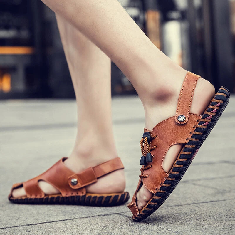 Casual Summer Mens Genuine Leather Sandals Sports Beach Shoes Soft Slippers Size