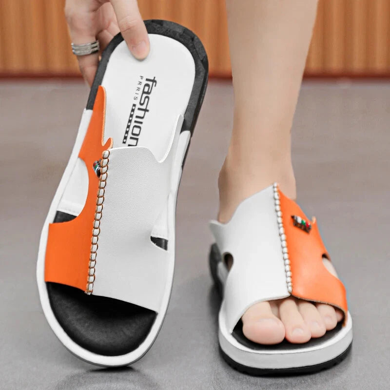 Summer Men Slippers Genuine Leather Breathable Clogs Sandals Beach Classics