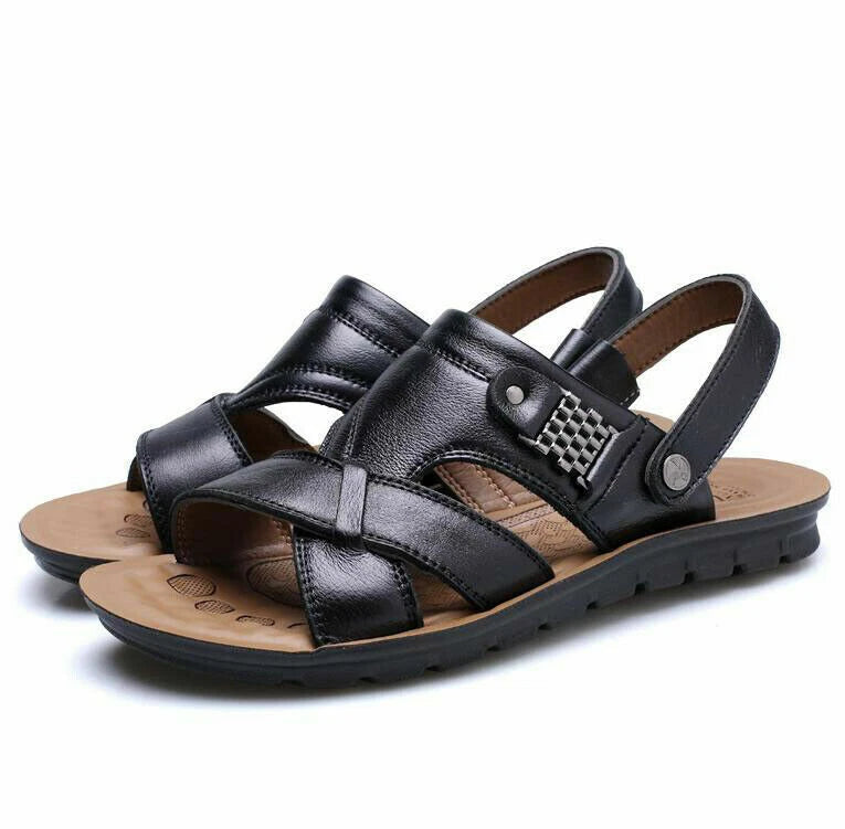 Summer Men's Leather Sandals Adjustable Casual Slippers Beach Holiday Shoes Size