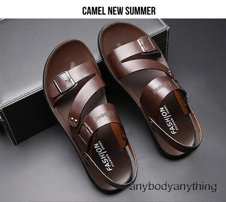 Beach Sandals Leather Roman for Men Shoes Summer Non-slip Outdoor Slippers Size