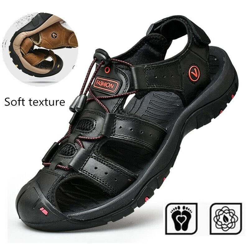 Summer Men's Leather Sandals Closed Toe Beach Nonslip Outdoor Sport Hiking Shoes