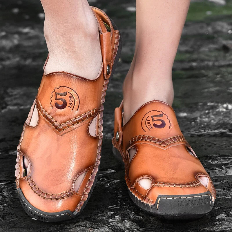 Men Sandals Genuine Leather Handmade Casual Slippers Outdoor Beach Roman Sandals