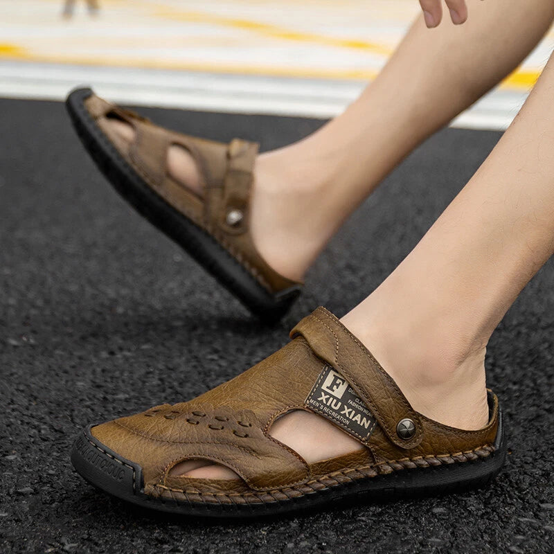 Genuine Leather Sneakers Summer Mens Casual Sandals Outdoor Beach Roman Slippers