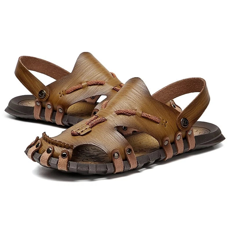 Leather Men's Sandals Comfortable Beach Slippers Non-Slip Platform Sandals