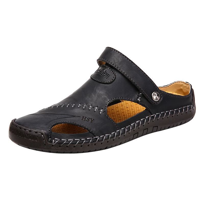 Summer Men Sandals Genuine Leather Lightweight Casual Shoes Beach Slippers