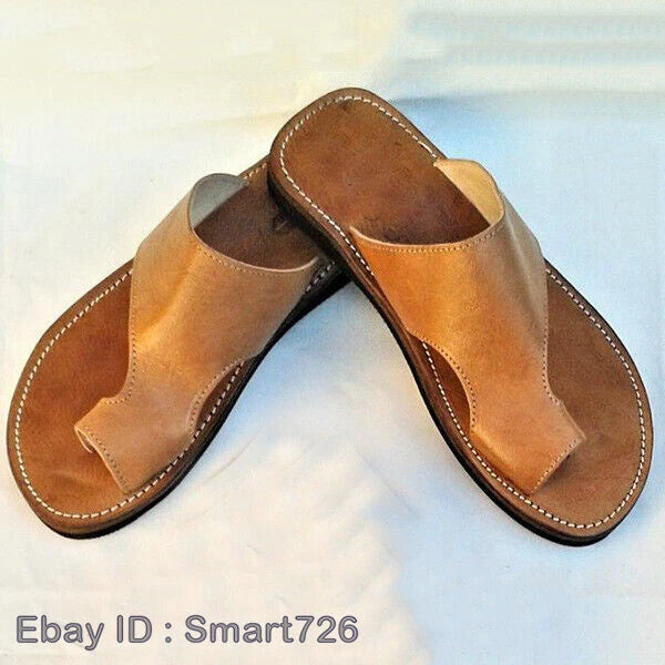 Mens Leather Sandals Shoes Beach Casual Summer Flip Flops Retro Flats Slippers