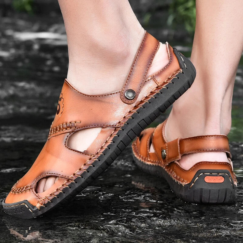 Men Sandals Genuine Leather Handmade Casual Slippers Outdoor Beach Roman Sandals