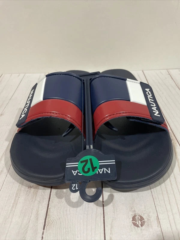 NWT Nautica Bower Athletic Adjustable Slides Sandals Mens Size 12 Navy White Red