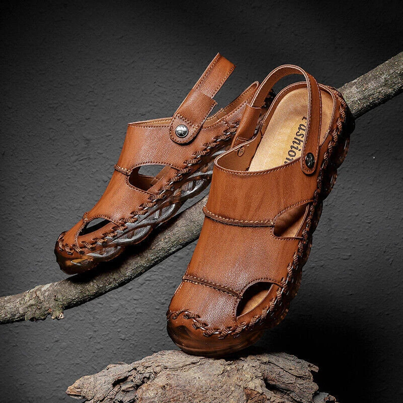 Outdoor Summer Men Sandals Genuine Leather Casual Shoes Slip-on Beach Slippers