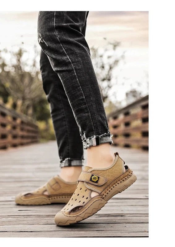 Classic Summer Large Size Men's Sandal Leather Slippers Breathable Beach Sandals