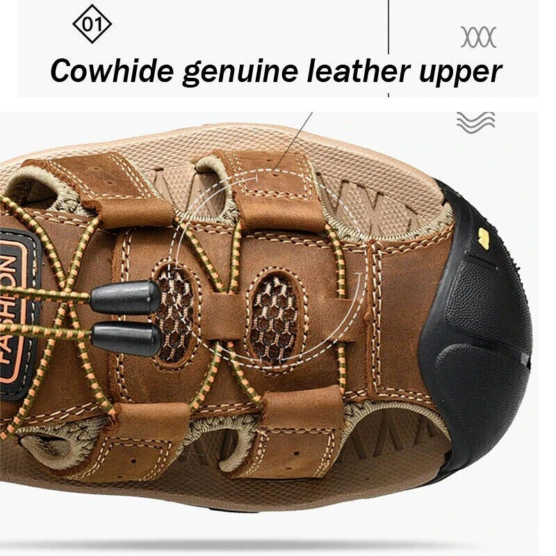 Summer Men's Leather Sandals Closed Toe Beach Nonslip Outdoor Sport Hiking Shoes