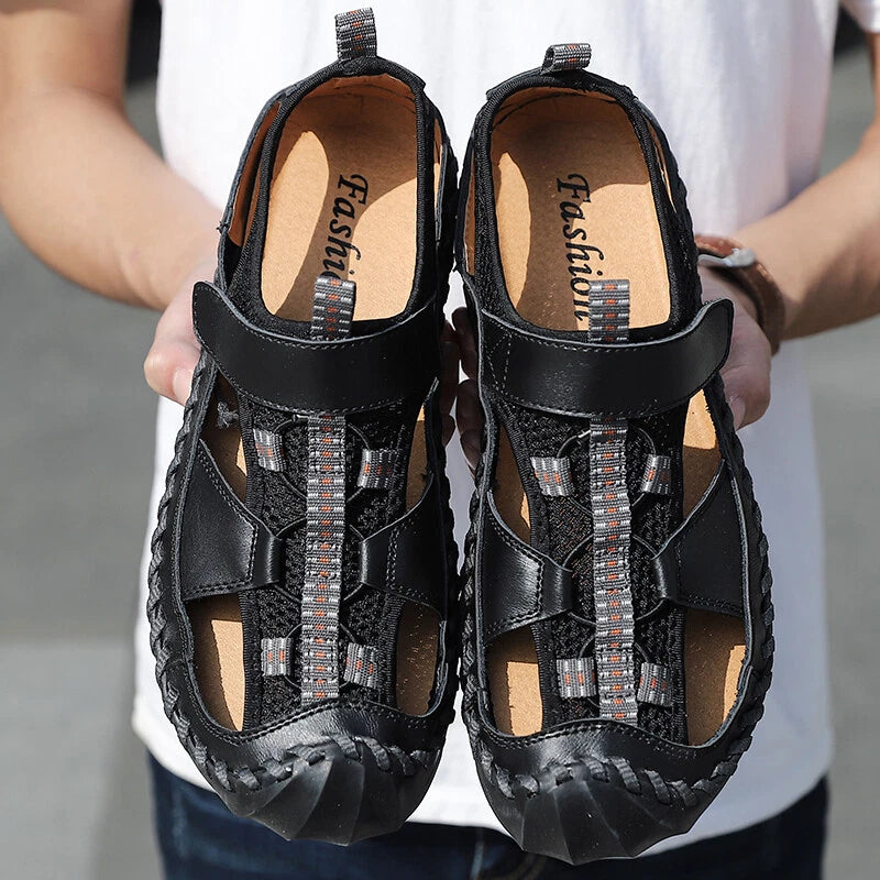 Genuine Leather Men Sandals Summer Casual Beach Slip on Slippers Outdoor Sneaker