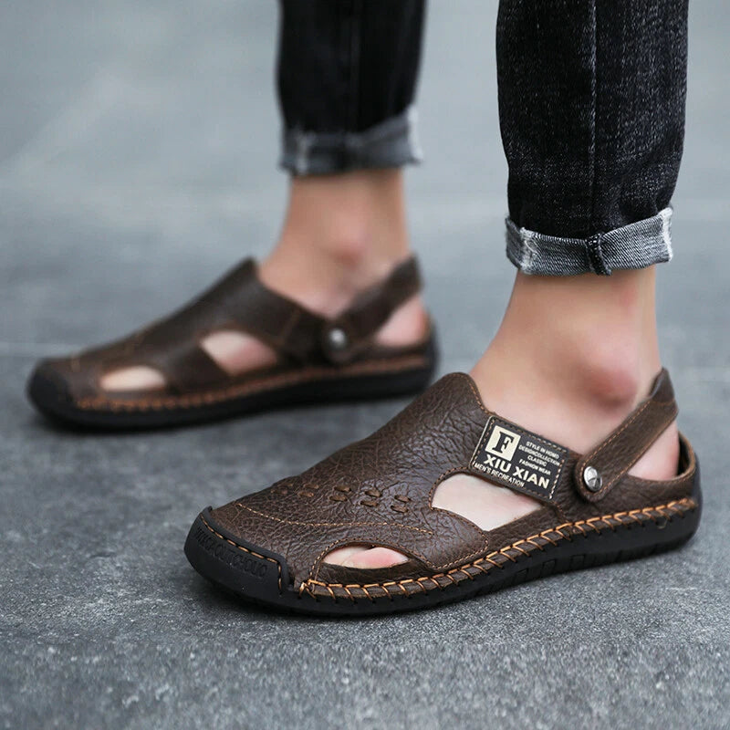Genuine Leather Sneakers Summer Mens Casual Sandals Outdoor Beach Roman Slippers