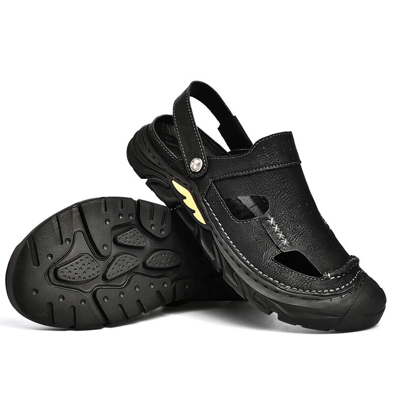 Summer Men Casual Sandals Genuine Leather Handmade Breathable Beach Slippers