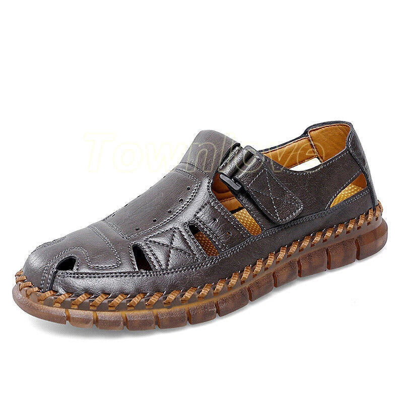 Summer Mens Leather Sandals Casual Sports Beach Shoes Soft Home Slippers Flat