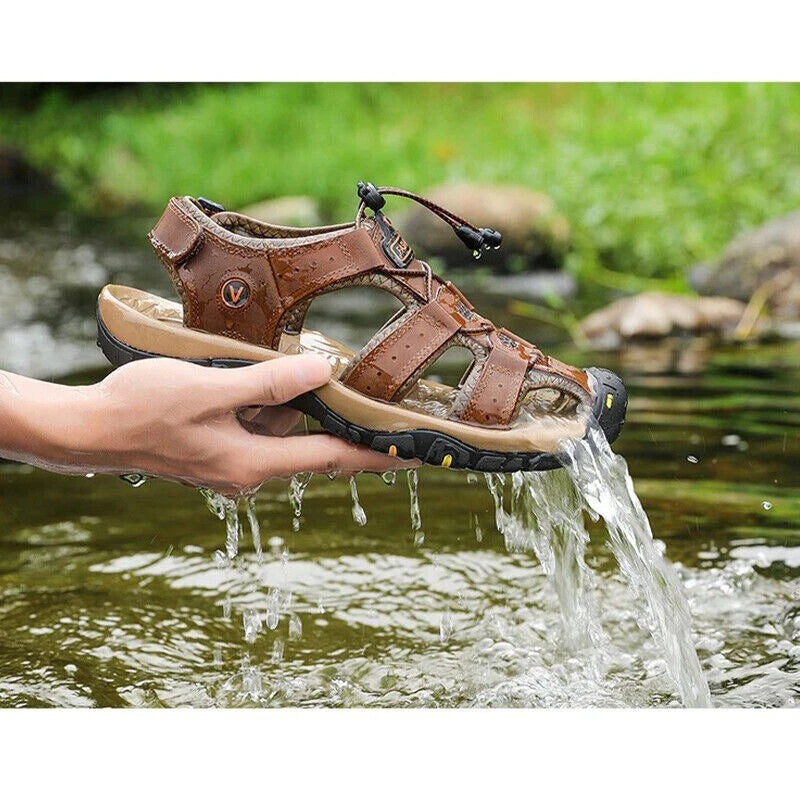 Summer Men's Leather Sandals Closed Toe Beach Nonslip Outdoor Sport Hiking Shoes
