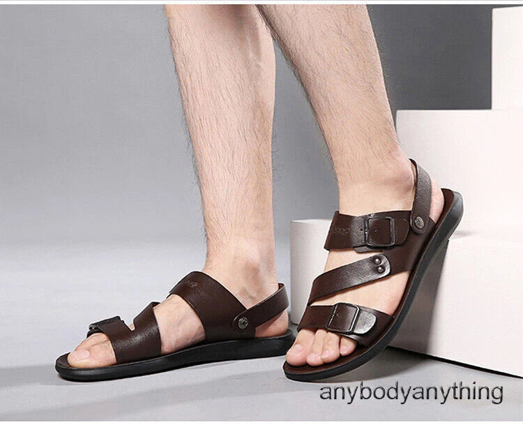 Beach Sandals Leather Roman for Men Shoes Summer Non-slip Outdoor Slippers Size