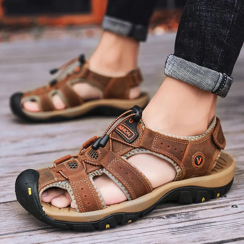 Summer Men Leather Casual Shoes Breathable Outdoor Beach Slippers Fashion Sandal