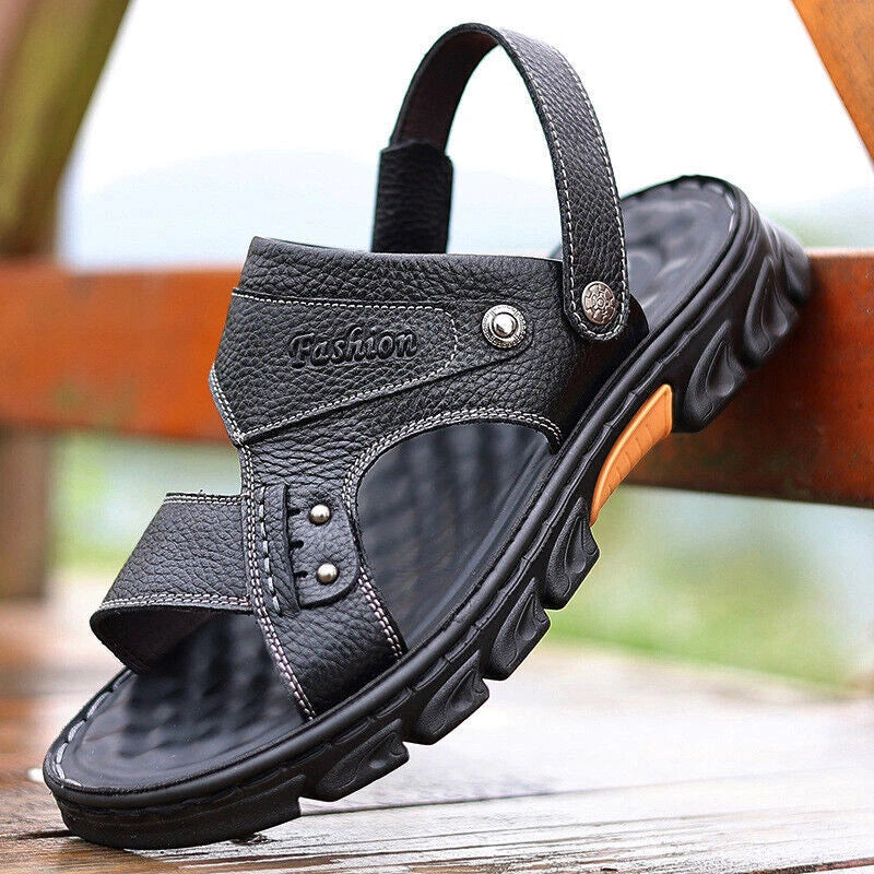 Men's Summer Leather Gladiator Sandals Adjustable Casual Slippers Beach Slippers