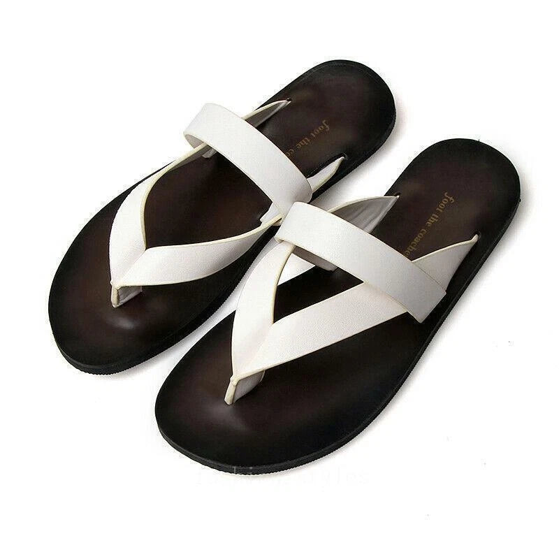 Men's Summer Fashion Beach Outdoor Leather Sandals with Straps Non-Slip Slippers