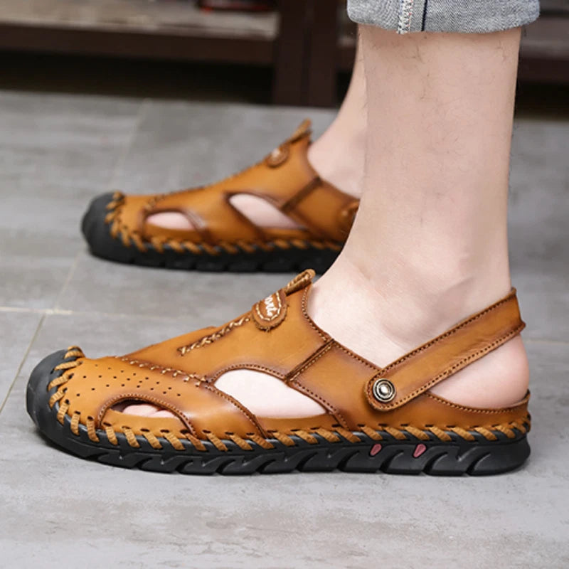 Summer Genuine Leather Beach Mens Sandals Soft Breathable Shoes Outdoor Slippers