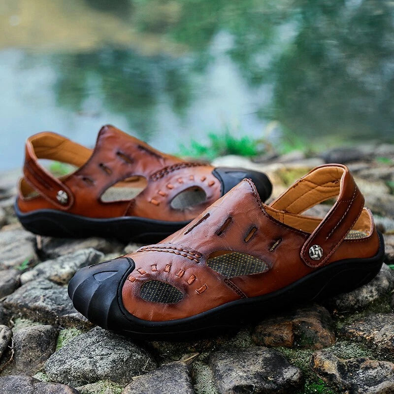 Summer Men Beach Slipper Rome Genuine Leather Trekking Shoes Non-slip Sandals