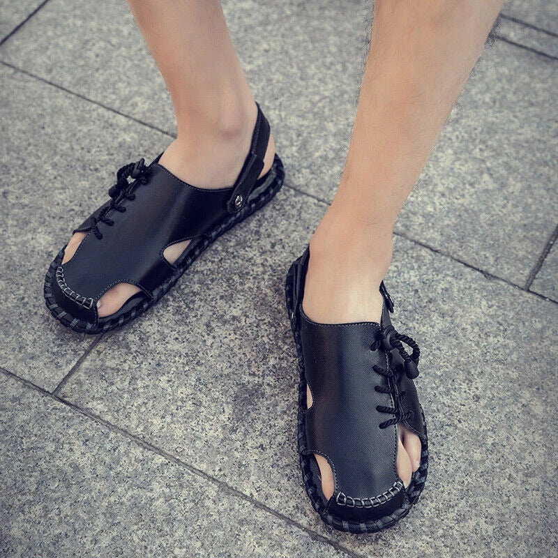 Mens Sports Soft Slippers Genuine Leather Beach Summer Shoes Casual Sandals