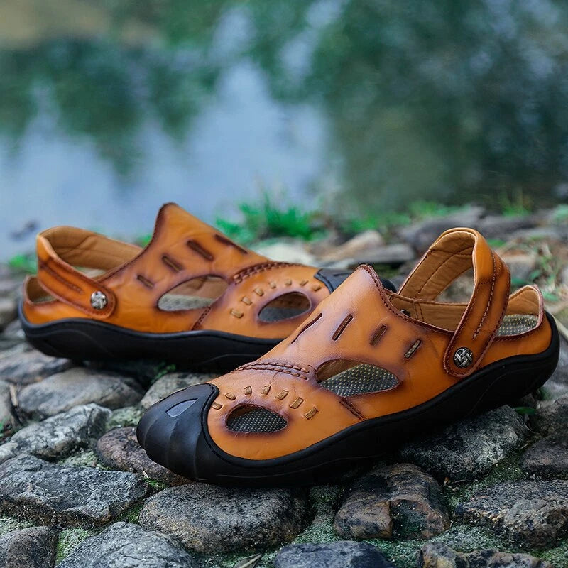 Summer Men Beach Slipper Rome Genuine Leather Trekking Shoes Non-slip Sandals