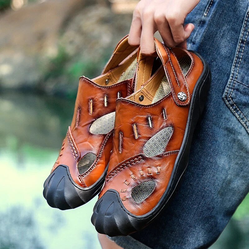 Summer Men Beach Slipper Rome Genuine Leather Trekking Shoes Non-slip Sandals