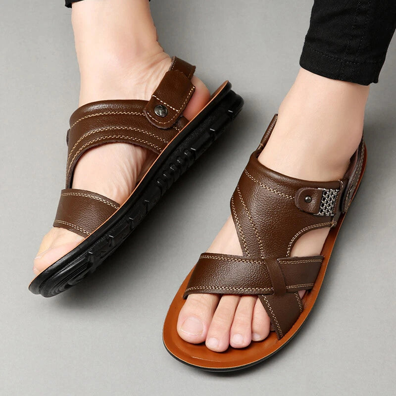 Mens Beach Slippers Leather Sandals Summer Water Shoes Fisherman Closed Toe Size