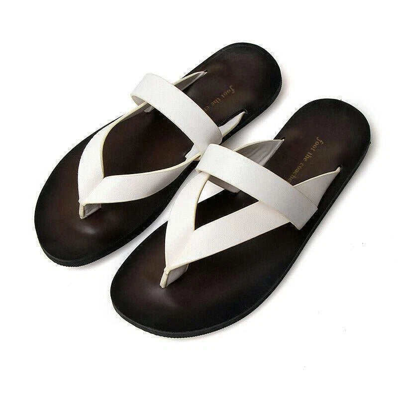 Men's Fashion Beach Outdoor Leather Summer Sandals with Straps Non-Slip Slippers