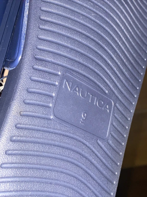 Nautica Bower Athletic Adjustable Slides Sandals, Mens Size 9, Navy White & Red
