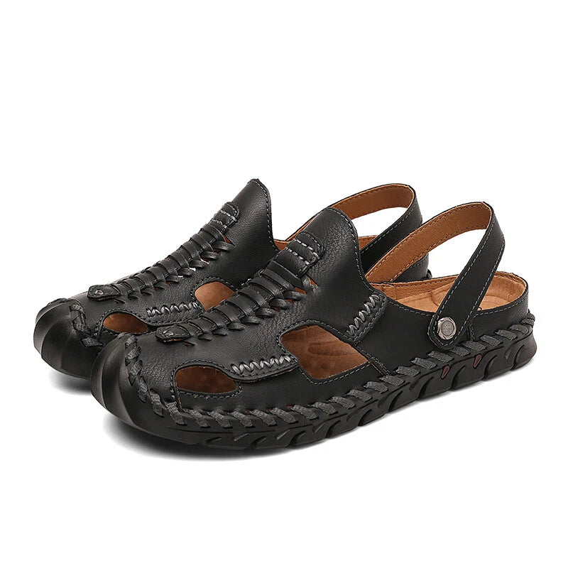 Men Summer Sandals Comfortable Genuine Leather Casual Slippers Roman Beach Shoes