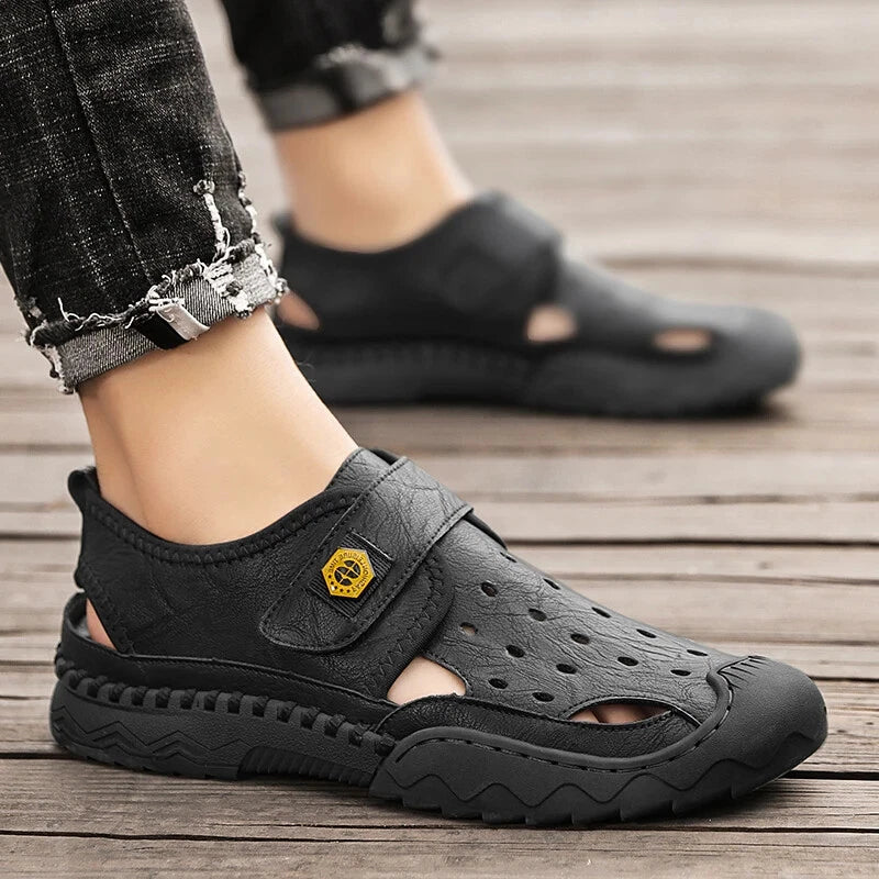 Classic Summer Large Size Men's Sandal Leather Slippers Breathable Beach Sandals