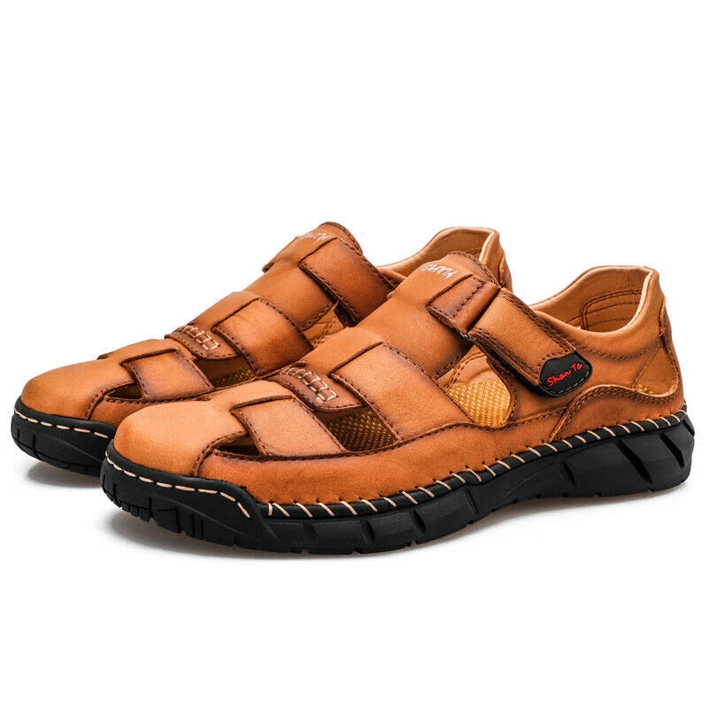 Summer Mens Genuine Leather Sandals Casual Sports Beach Shoes Soft Home Slippers