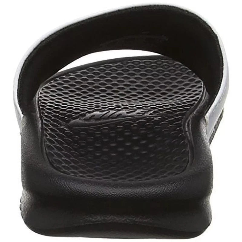 Nike Benassi JDI Swoosh Slides Sandals Slipper White Black Size 7 343880-100