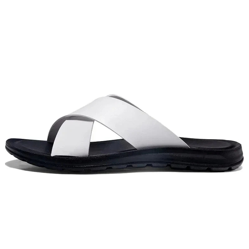 Men Open Toe Leather Sandals Beach Slides Casual Cork Footbed Slippers Summer