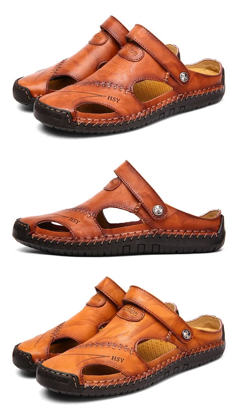 Summer Men Sandals Genuine Leather Lightweight Casual Shoes Beach Slippers