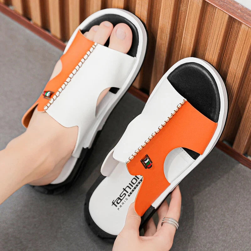 Summer Men Slippers Genuine Leather Breathable Clogs Sandals Beach Classics