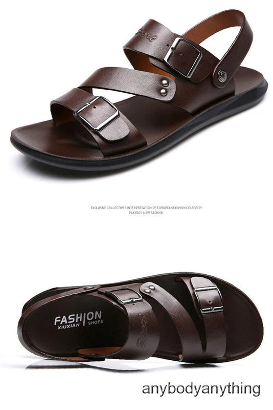 Beach Sandals Leather Roman for Men Shoes Summer Non-slip Outdoor Slippers Size